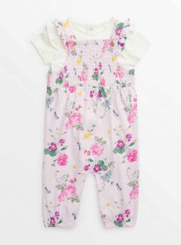 Floral Dungarees & Bodysuit Up to 3 mths